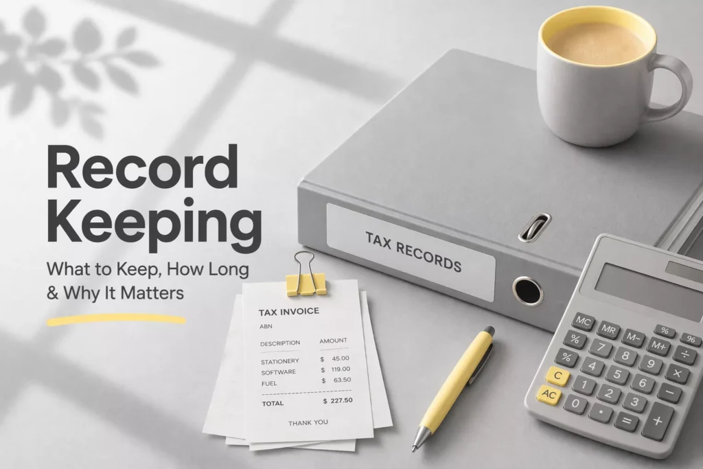 Office desk with tax records